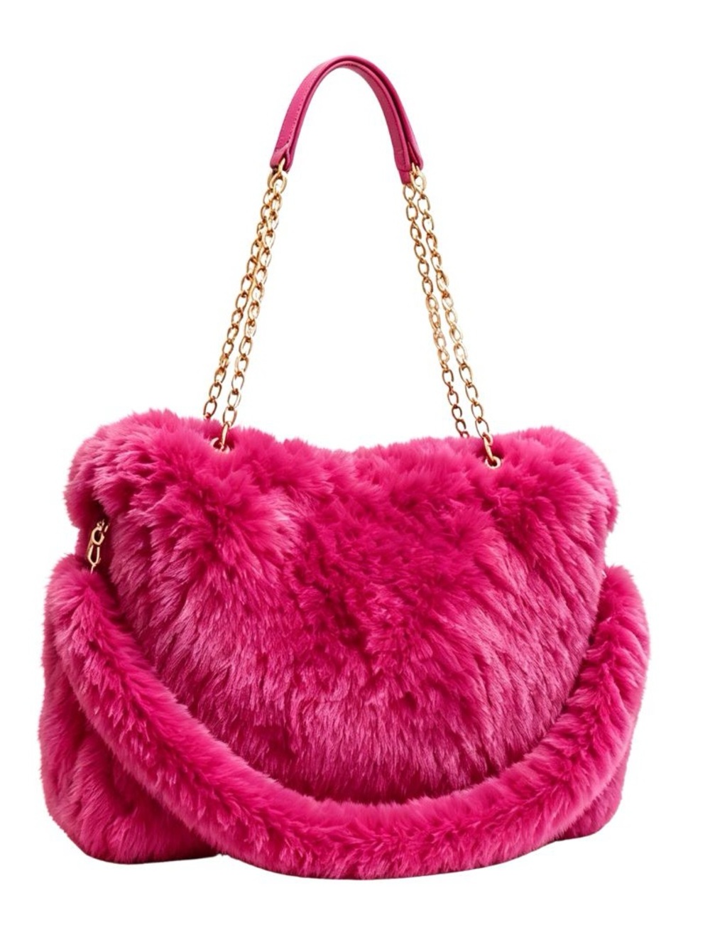 NEW RELEASE! Hot Pink Faux Fur Shoulder Bag with Gold Chain